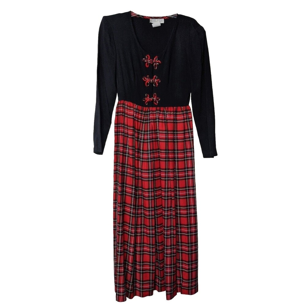 Vintage Leslie Lucks Maxi Tartan Dress 80s Cottagecore Size 4 Made in USA